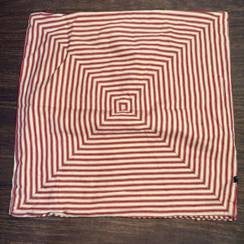 2 Lauren Ralph Lauren Throw Pillow Button Cover Red Cream Striped 18x18 Square